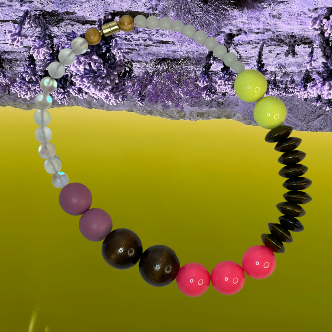 Matte lavender, neon yellow and neon pink gumball necklace