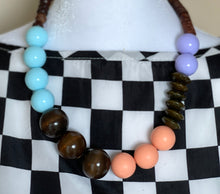 Load image into Gallery viewer, Lavender, swimmy blue and matte peach gumball necklace
