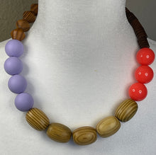 Load image into Gallery viewer, Matte lavender and neon orange gumball necklace
