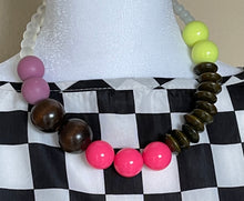 Load image into Gallery viewer, Matte lavender, neon yellow and neon pink gumball necklace
