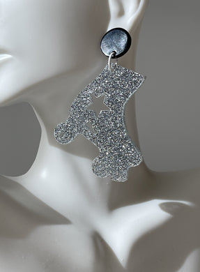 Jumbo Silver Glitter Roller Skate Charm Earrings